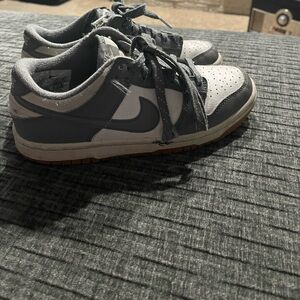 Kids Gray and Whitere Nike Dunks Low size 3.5